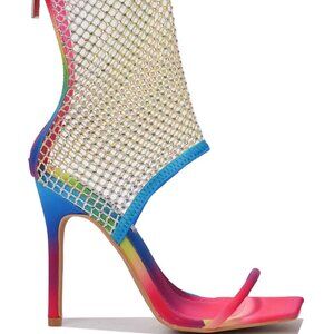 Open Toe Rhinestone-Crusted High Heels